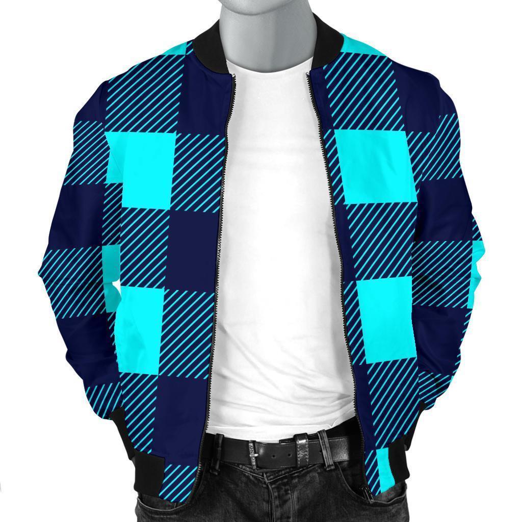 Lumberjack Blue Pattern Print Men's Bomber Jacket-grizzshop