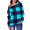 Lumberjack Blue Pattern Print Women Off Shoulder Sweatshirt-grizzshop