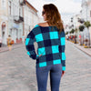 Lumberjack Blue Pattern Print Women Off Shoulder Sweatshirt-grizzshop