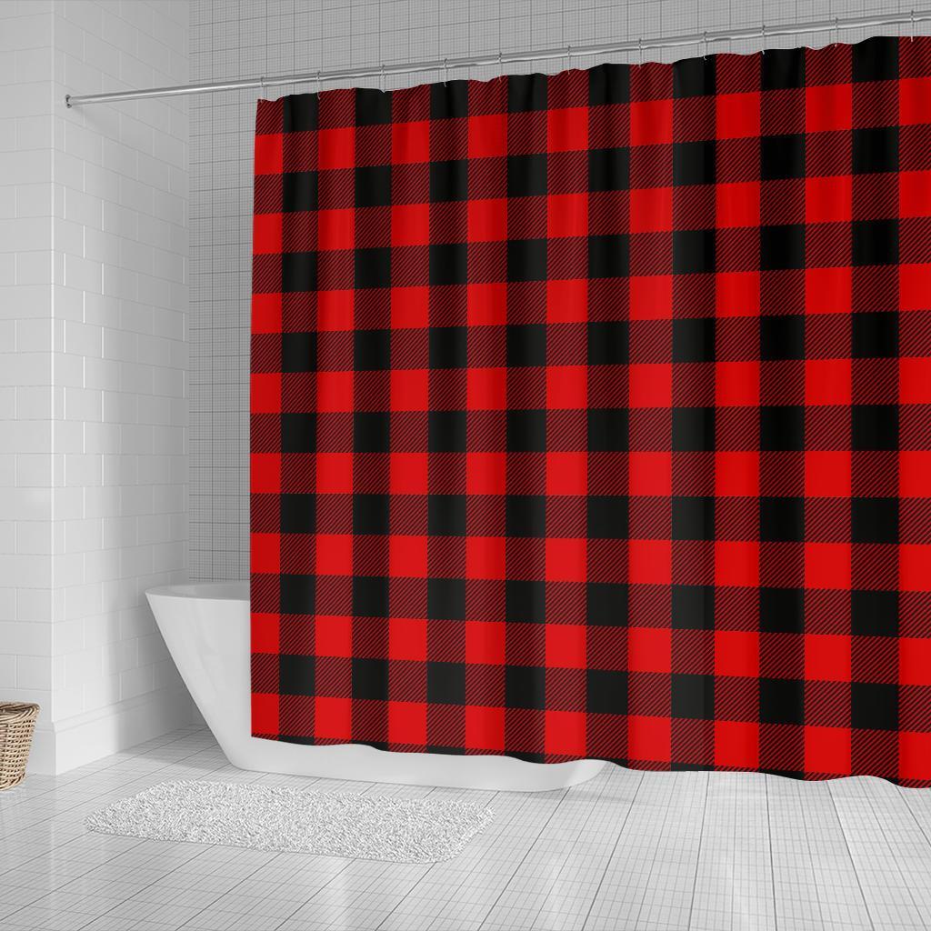 Lumberjack Red Pattern Print Bathroom Shower Curtain-grizzshop