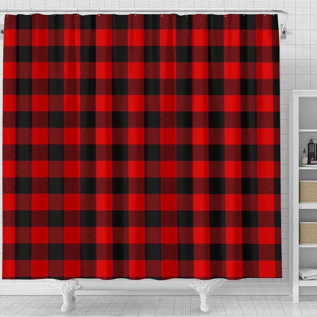 Lumberjack Red Pattern Print Bathroom Shower Curtain-grizzshop