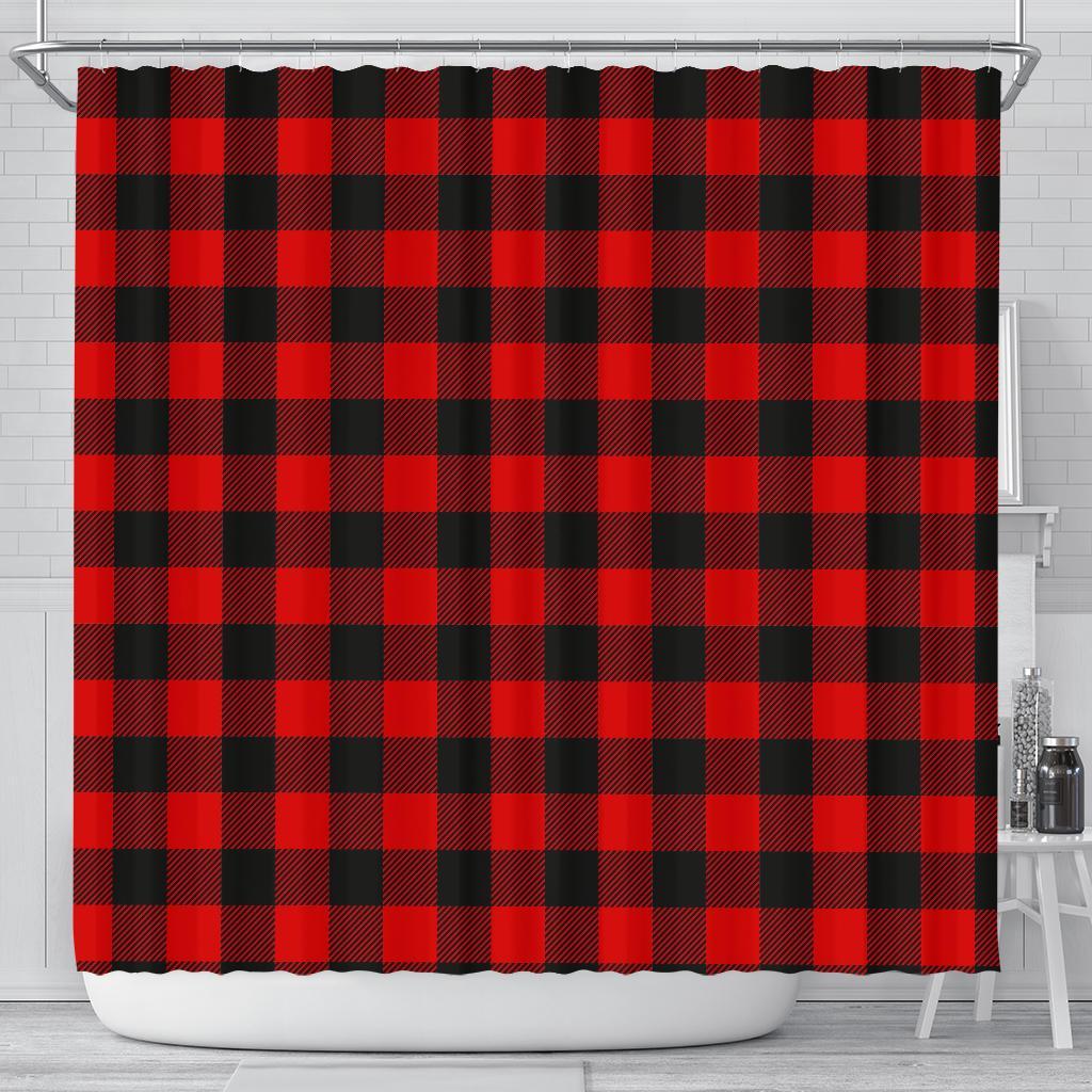 Lumberjack Red Pattern Print Bathroom Shower Curtain-grizzshop