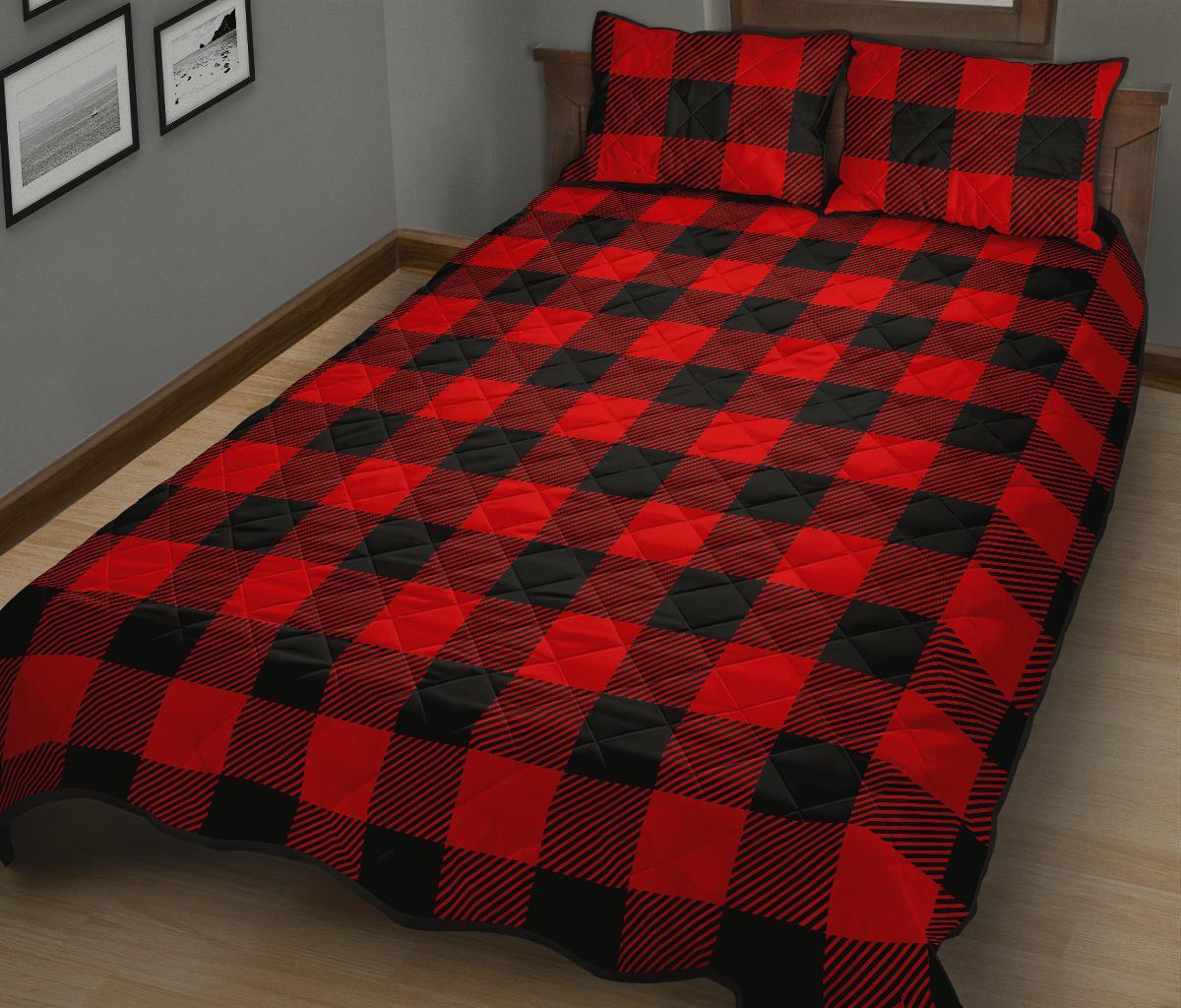 Lumberjack Red Pattern Print Bed Set Quilt-grizzshop