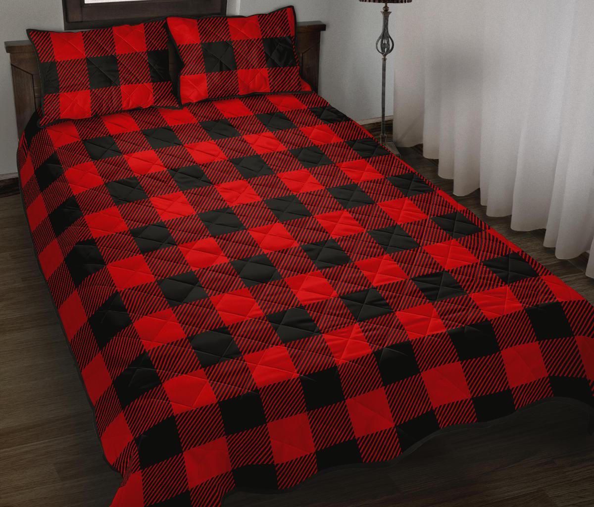 Lumberjack Red Pattern Print Bed Set Quilt-grizzshop