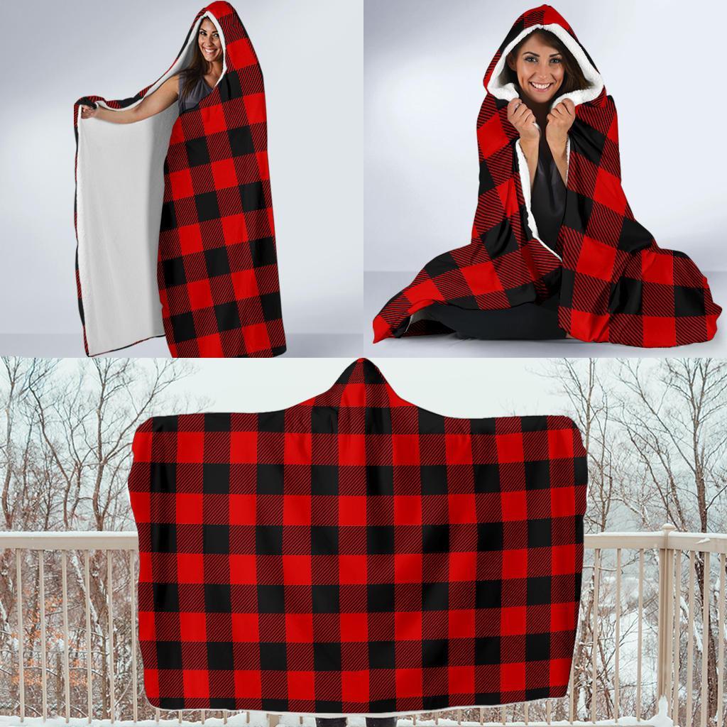 Lumberjack Red Pattern Print Hooded Blanket-grizzshop