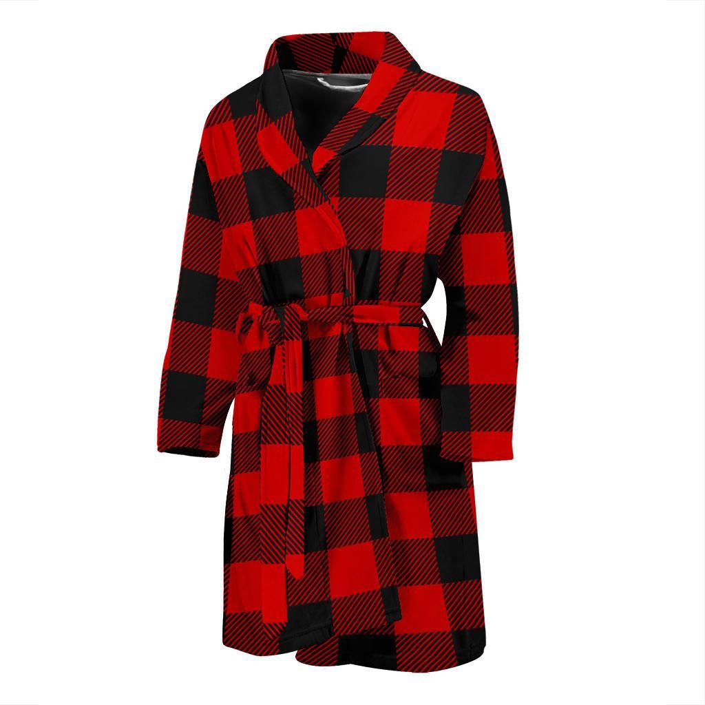 Lumberjack Red Pattern Print Men Long Robe-grizzshop