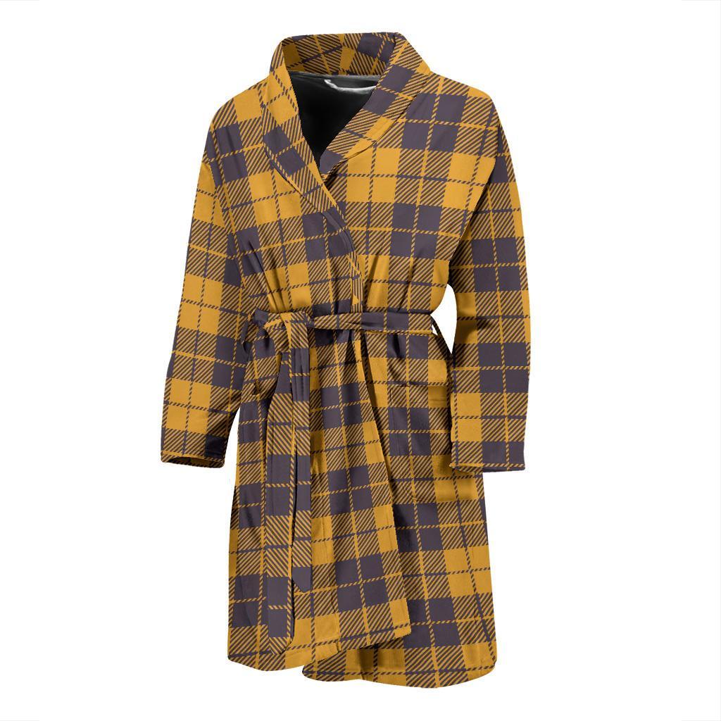 Lumberjack Yellow Pattern Print Men Long Robe-grizzshop