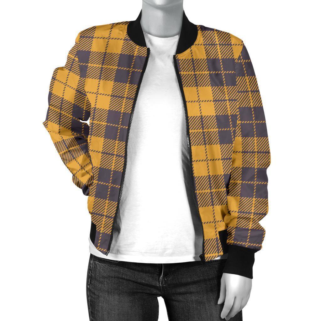 Lumberjack Yellow Pattern Print Women Casual Bomber Jacket-grizzshop