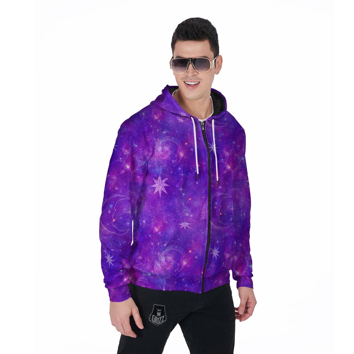 Luna Galaxy Space Men's Zip Up Hoodie-grizzshop
