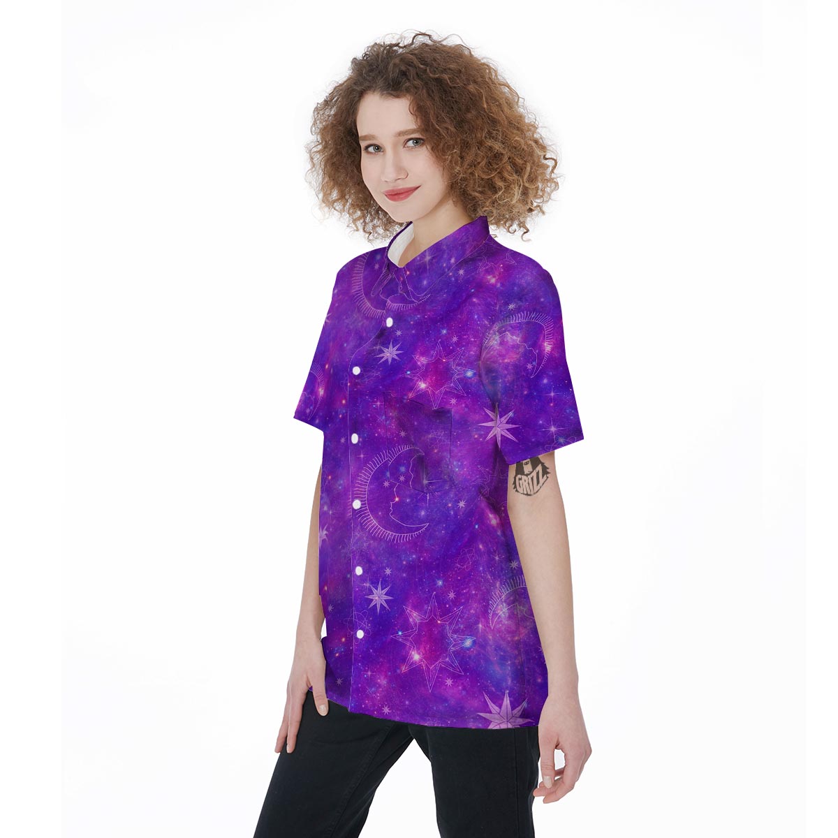 Luna Galaxy Space Women's Short Sleeve Shirts-grizzshop