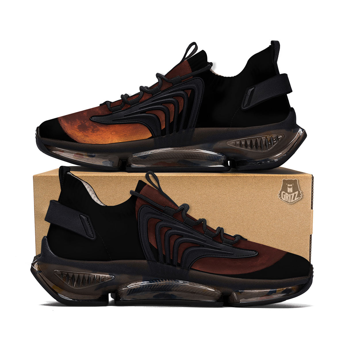 Lunar Cycle Eclipse Print Black Gym Shoes-grizzshop