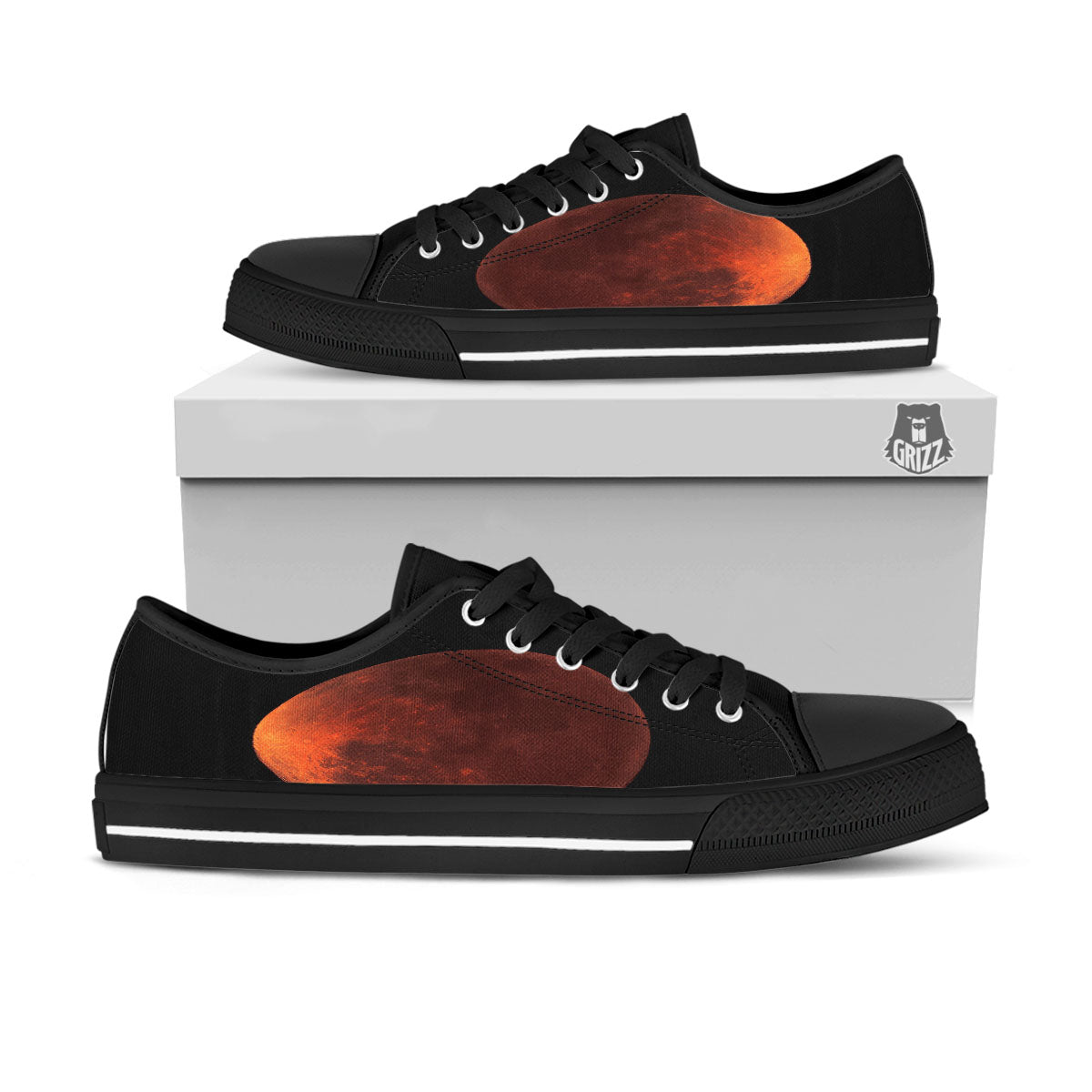 Lunar Cycle Eclipse Print Black Low Top Shoes-grizzshop