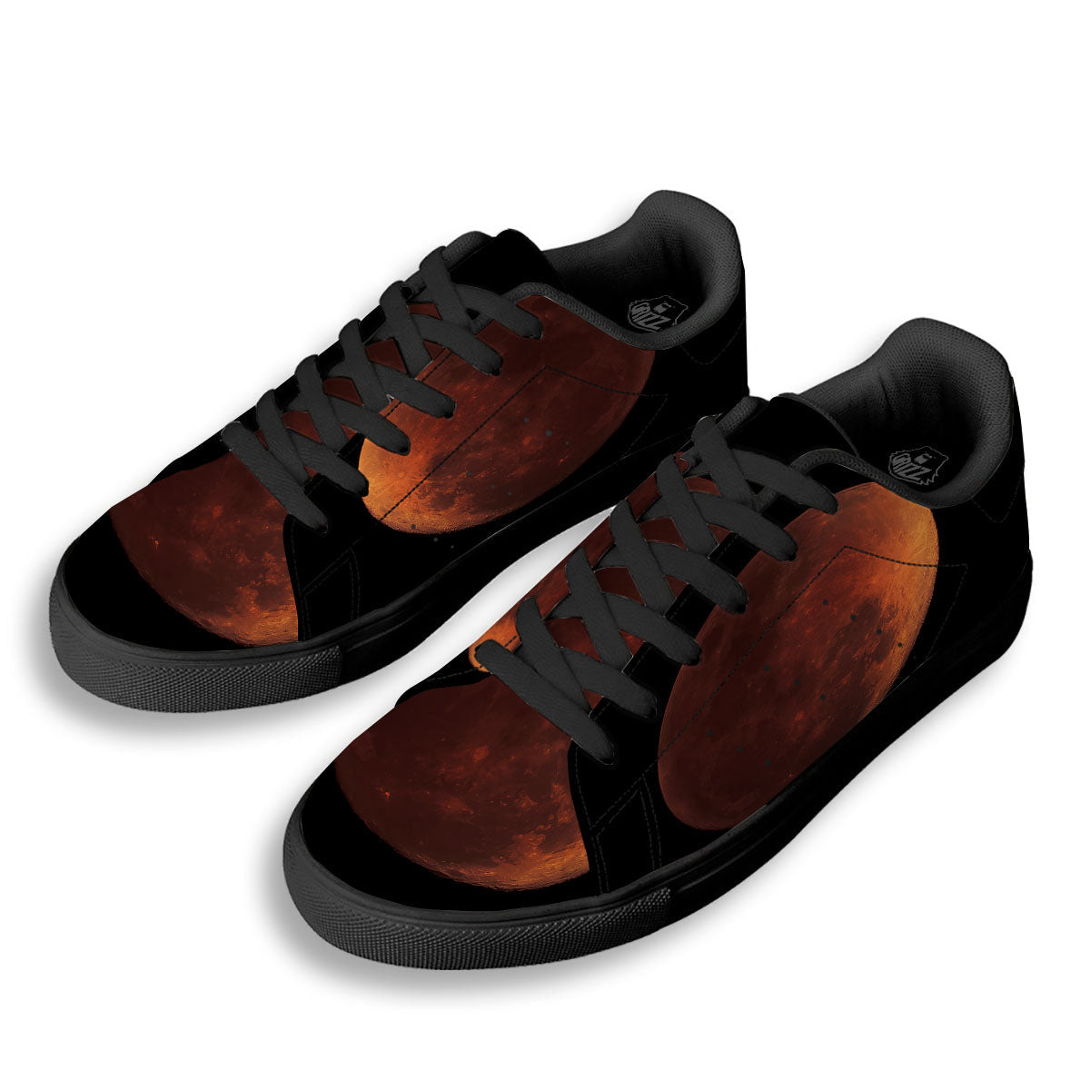 Lunar Cycle Eclipse Print Black Low Top Sneakers-grizzshop
