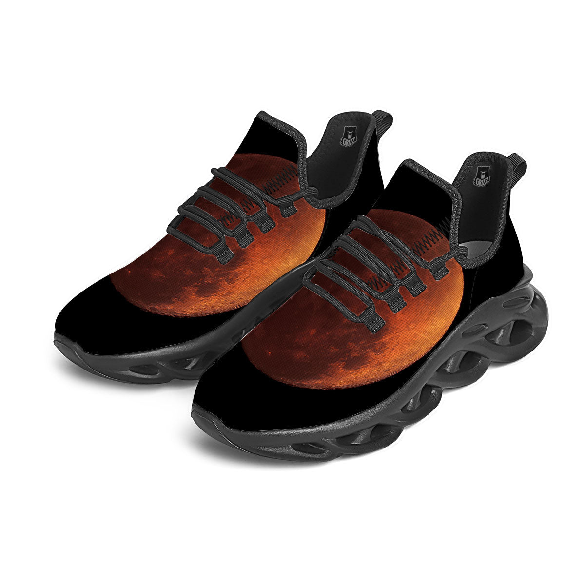 Lunar Cycle Eclipse Print Black Running Shoes-grizzshop