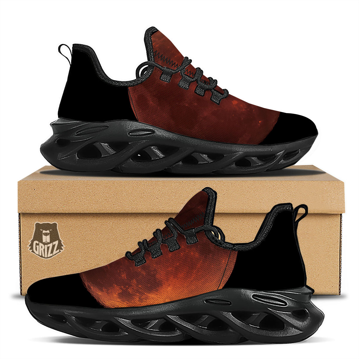 Lunar Cycle Eclipse Print Black Running Shoes-grizzshop
