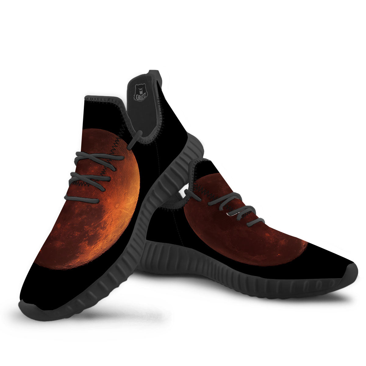 Lunar Cycle Eclipse Print Black Walking Shoes-grizzshop