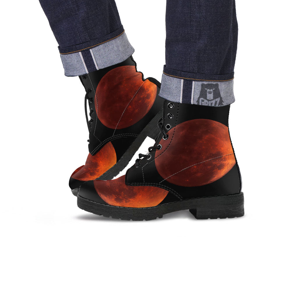 Lunar Cycle Eclipse Print Leather Boots-grizzshop