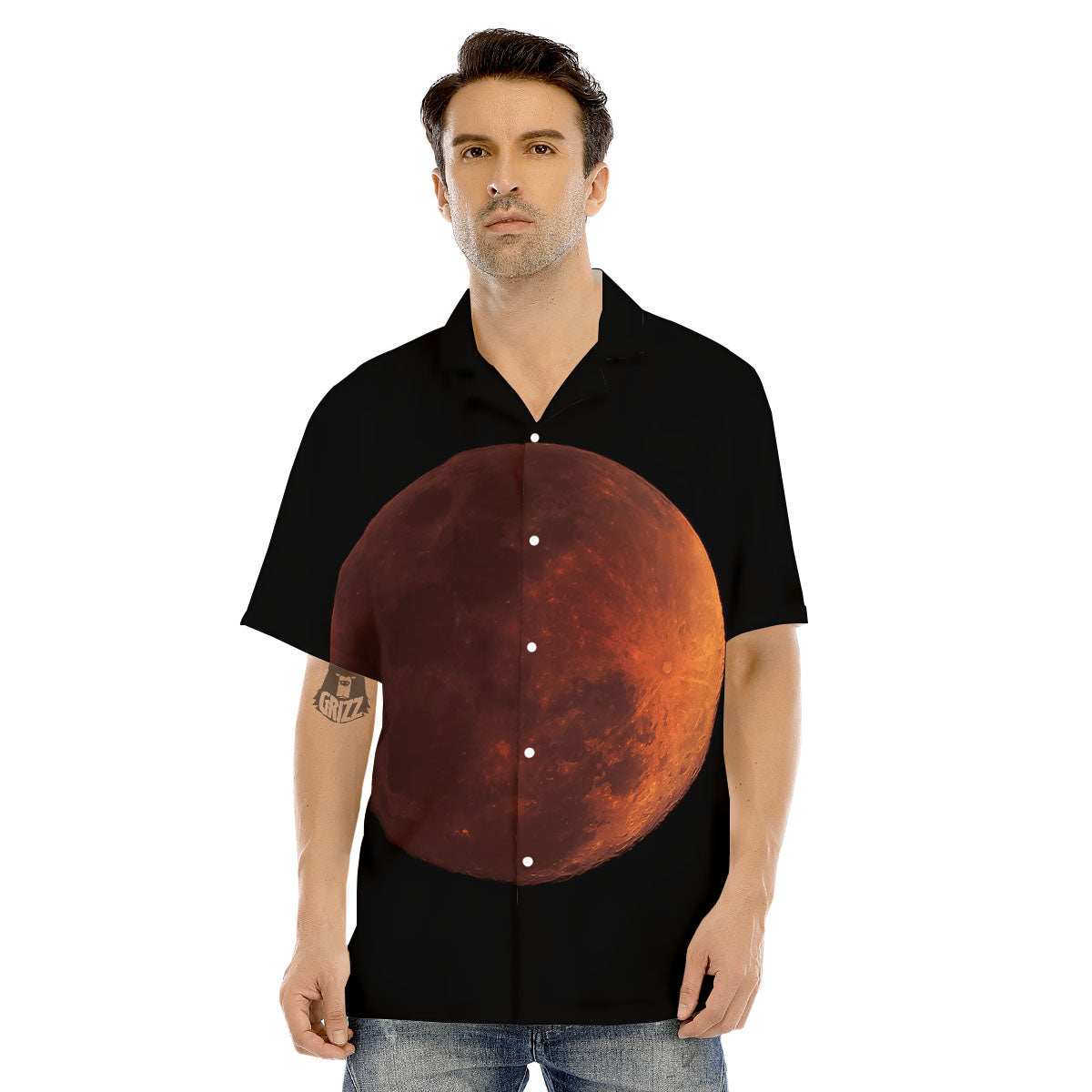Lunar Cycle Eclipse Print Men's Hawaiian Shirt-grizzshop