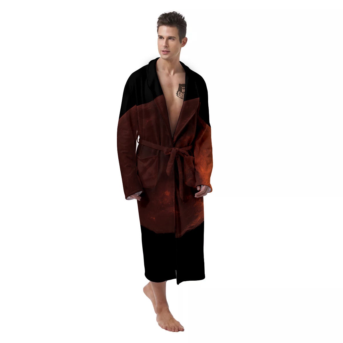 Lunar Cycle Eclipse Print Men's Robe-grizzshop
