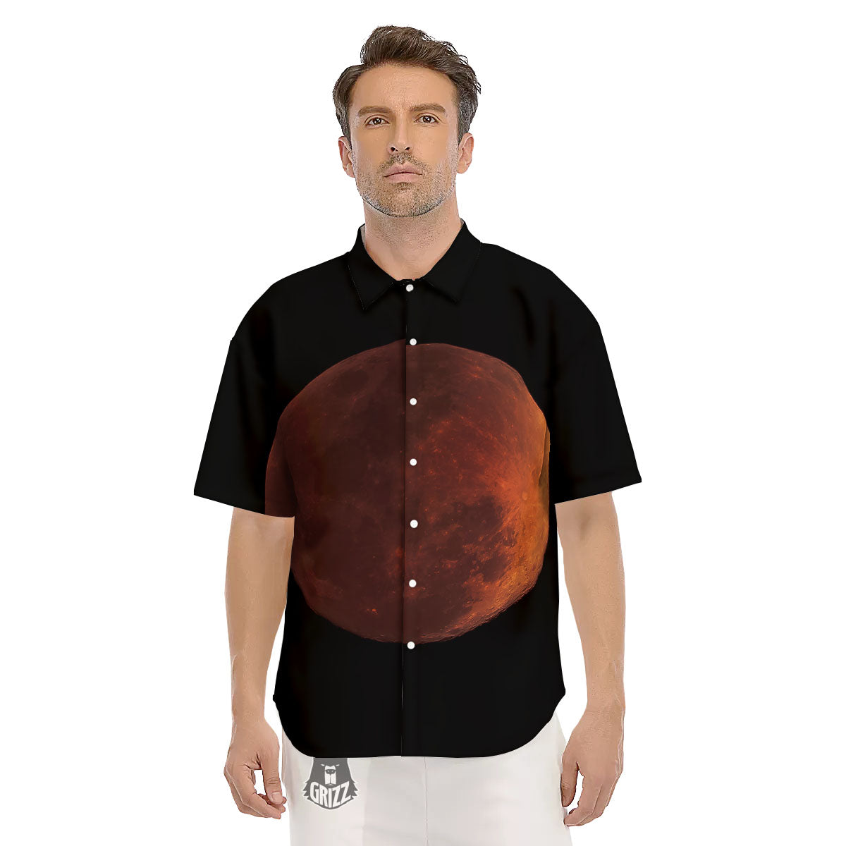 Lunar Cycle Eclipse Print Men's Short Sleeve Shirts-grizzshop