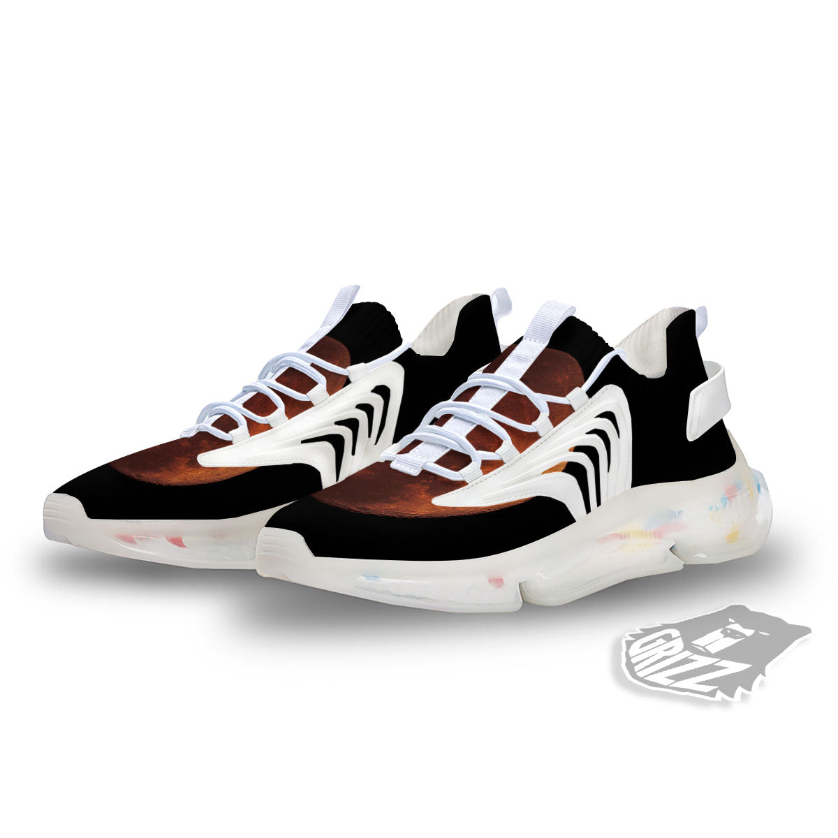 Lunar Cycle Eclipse Print White Gym Shoes-grizzshop
