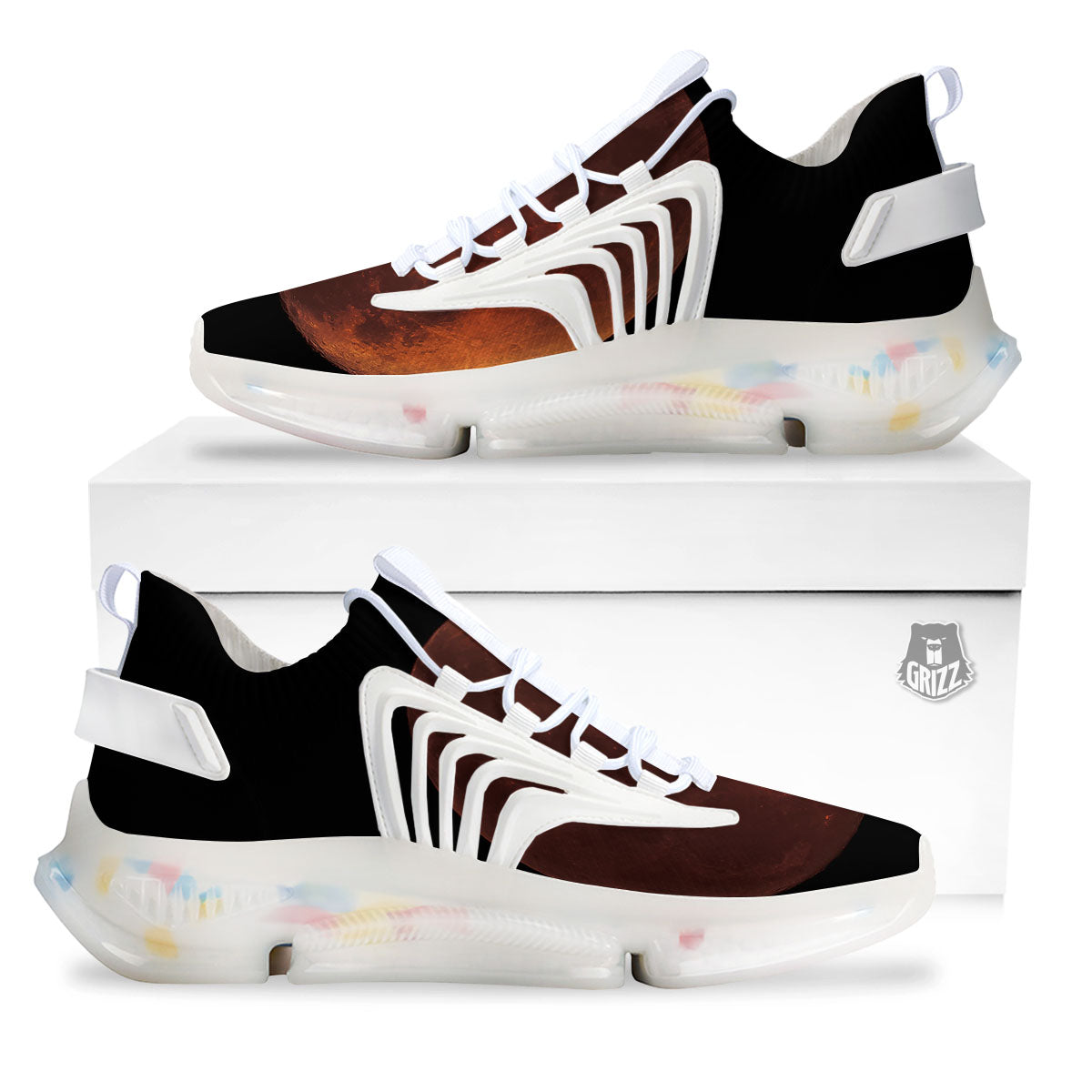 Lunar Cycle Eclipse Print White Gym Shoes-grizzshop