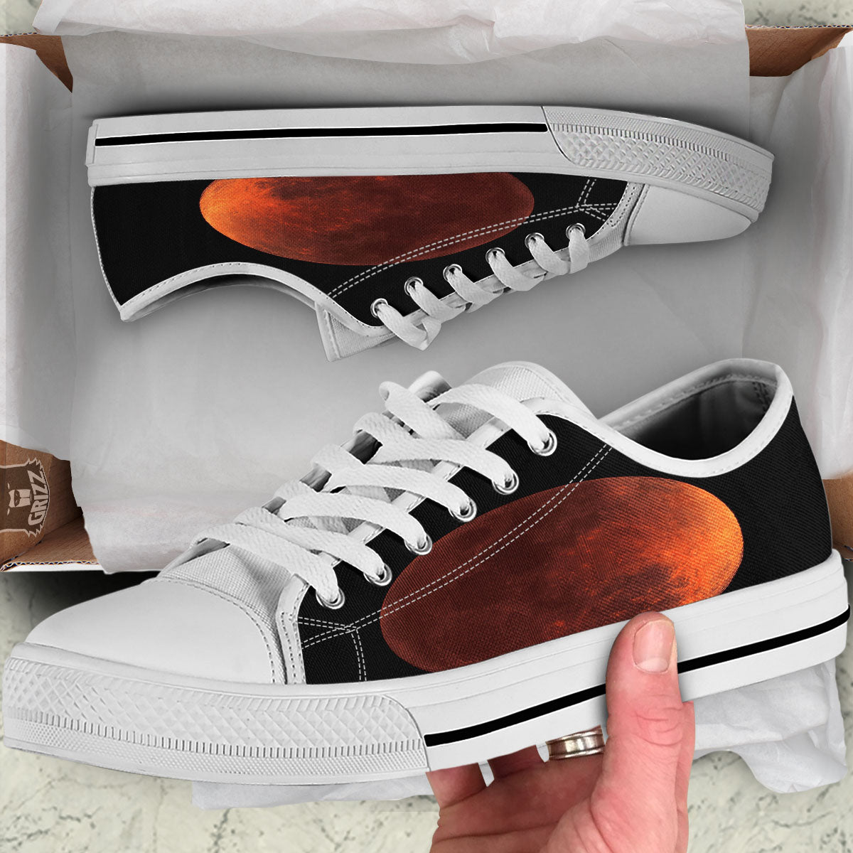 Lunar Cycle Eclipse Print White Low Top Shoes-grizzshop