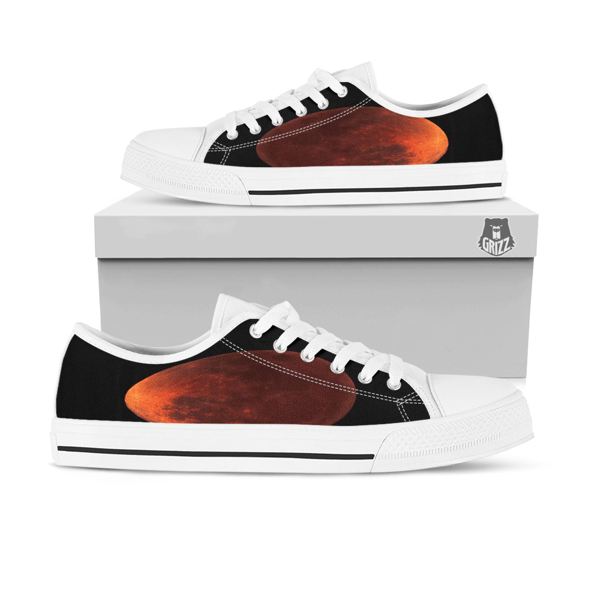 Lunar Cycle Eclipse Print White Low Top Shoes-grizzshop