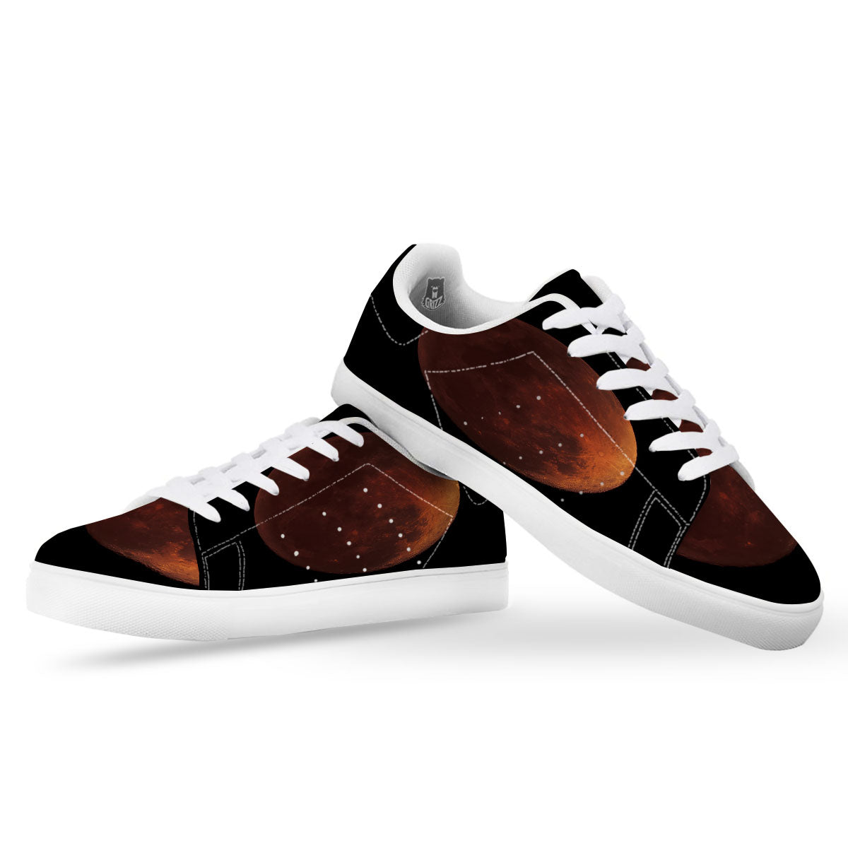 Lunar Cycle Eclipse Print White Low Top Sneakers-grizzshop