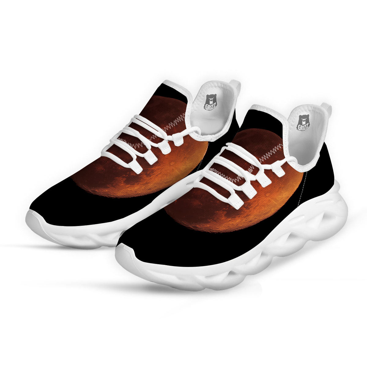 Lunar Cycle Eclipse Print White Running Shoes-grizzshop