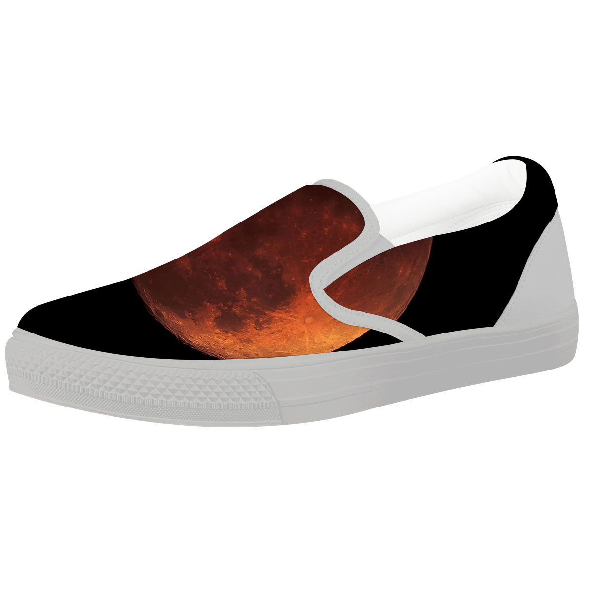 Lunar Cycle Eclipse Print White Slip On Shoes-grizzshop