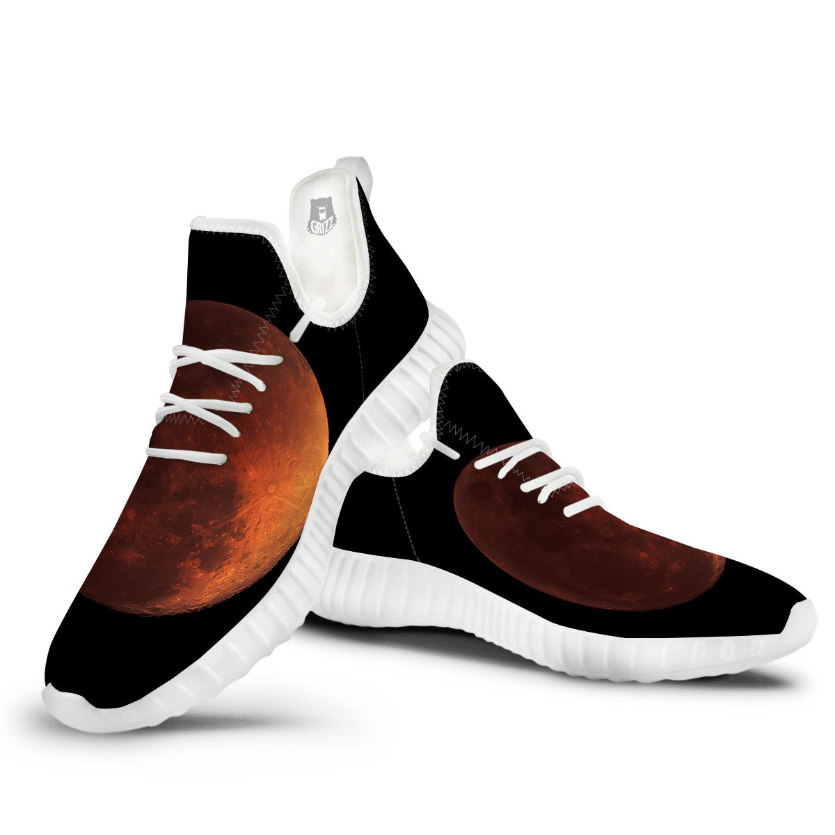 Lunar Cycle Eclipse Print White Walking Shoes-grizzshop