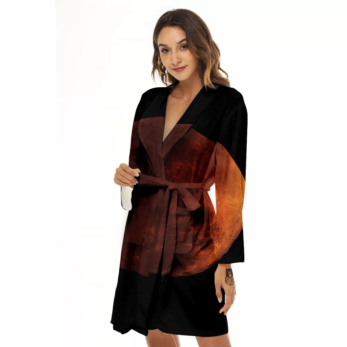 Lunar Cycle Eclipse Print Women's Robe-grizzshop