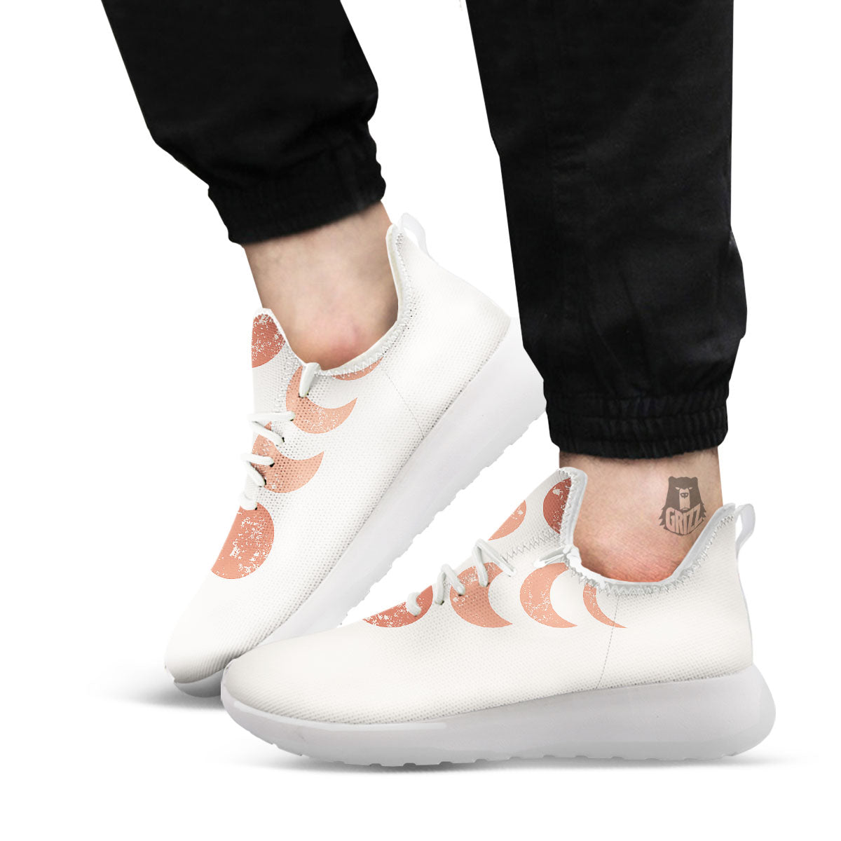 Lunar Cycle Phase Print White Athletic Shoes-grizzshop