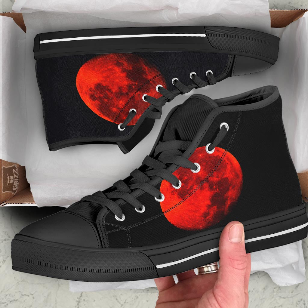 Lunar Eclipse Super Blood Moon Print Black High Top Shoes-grizzshop