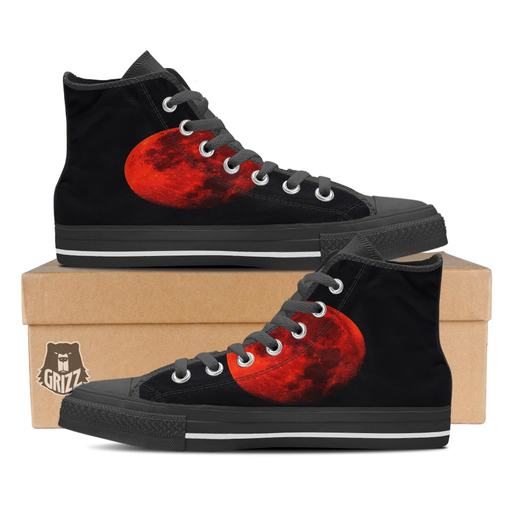 Lunar Eclipse Super Blood Moon Print Black High Top Shoes-grizzshop