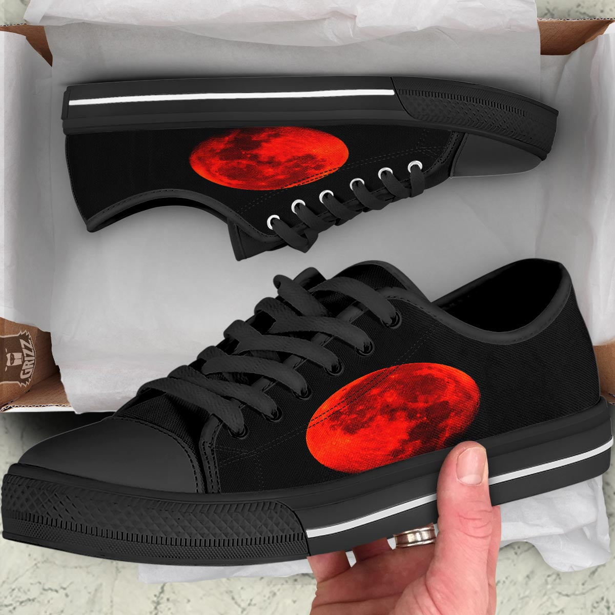 Lunar Eclipse Super Blood Moon Print Black Low Top Shoes-grizzshop