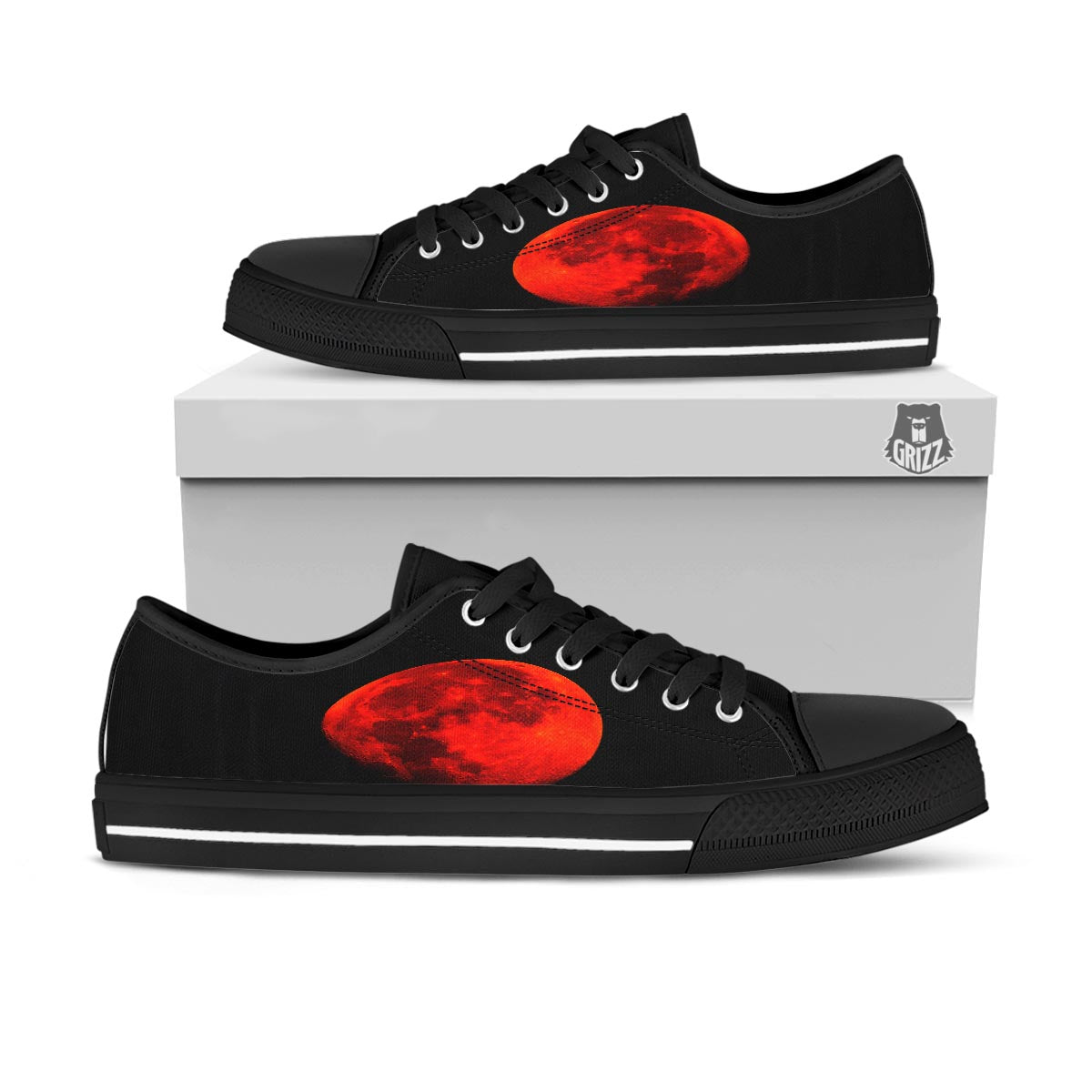 Lunar Eclipse Super Blood Moon Print Black Low Top Shoes-grizzshop
