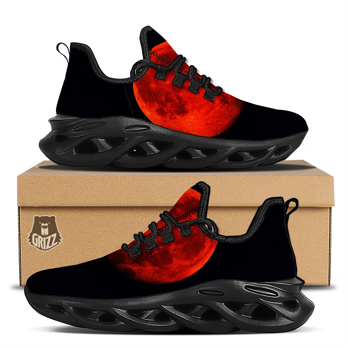 Lunar Eclipse Super Blood Moon Print Black Running Shoes-grizzshop