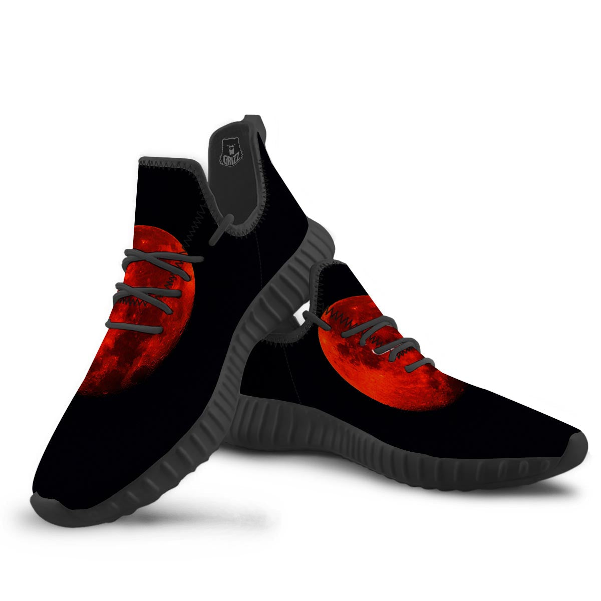 Lunar Eclipse Super Blood Moon Print Black Walking Shoes-grizzshop