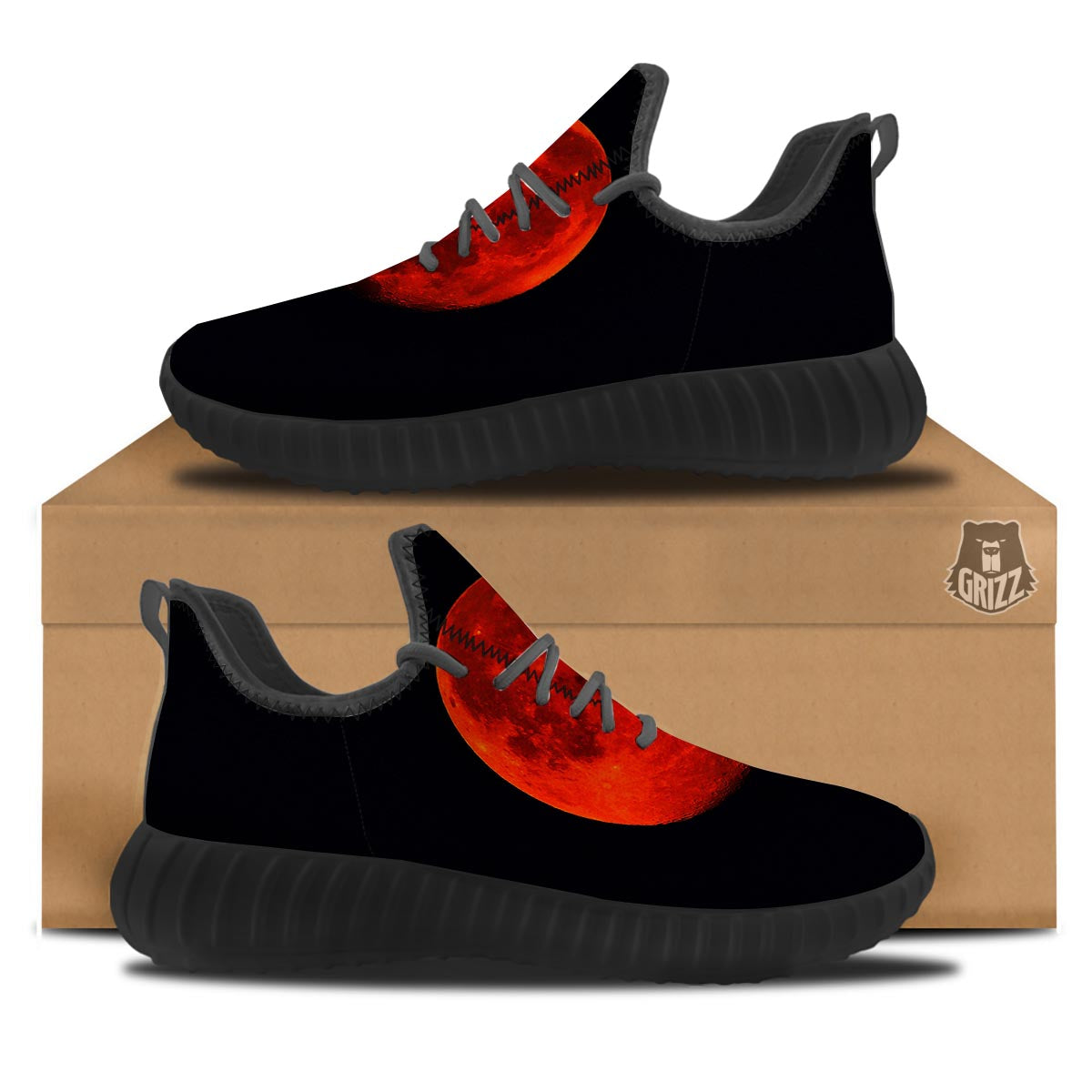 Lunar Eclipse Super Blood Moon Print Black Walking Shoes-grizzshop