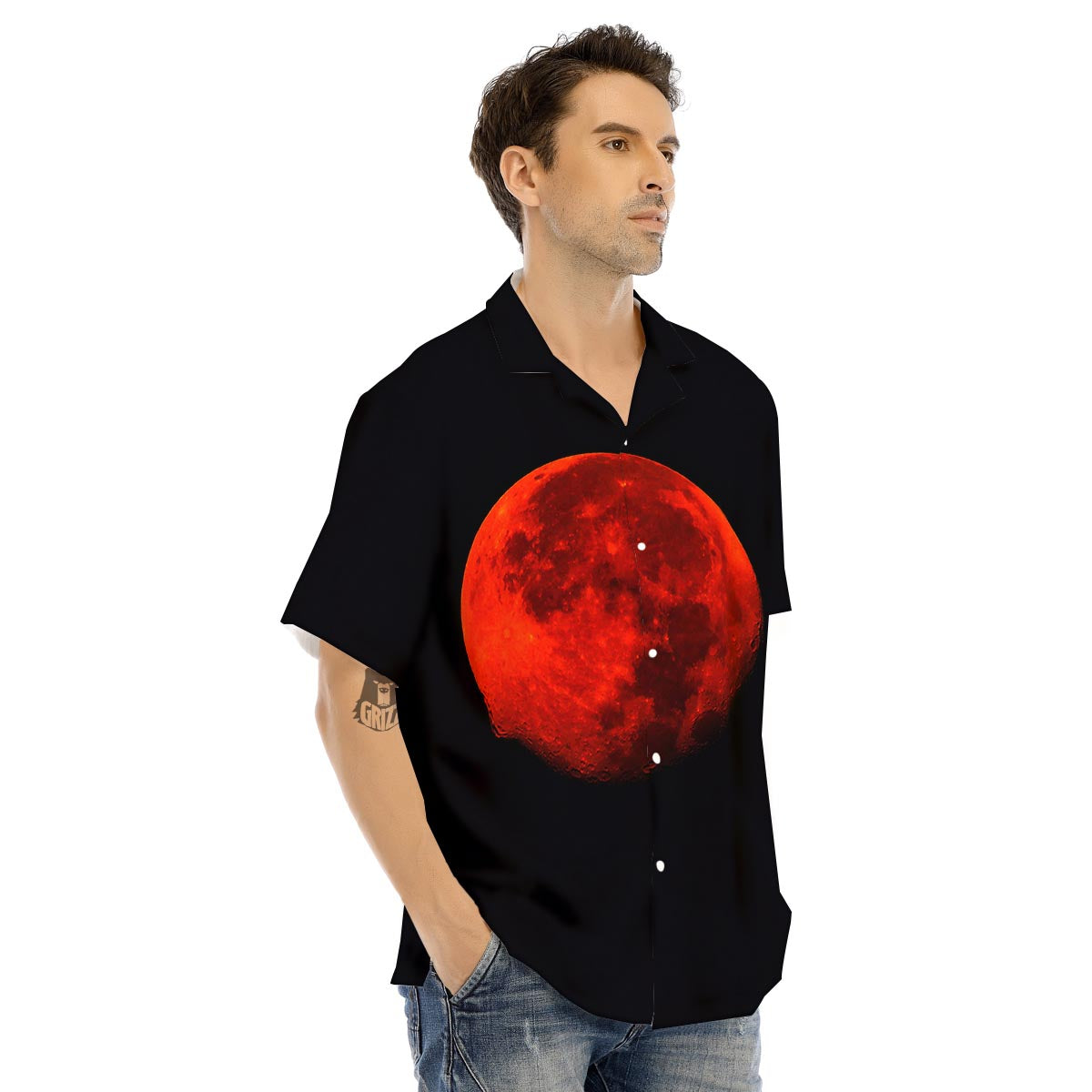 Lunar Eclipse Super Blood Moon Print Men's Hawaiian Shirt-grizzshop