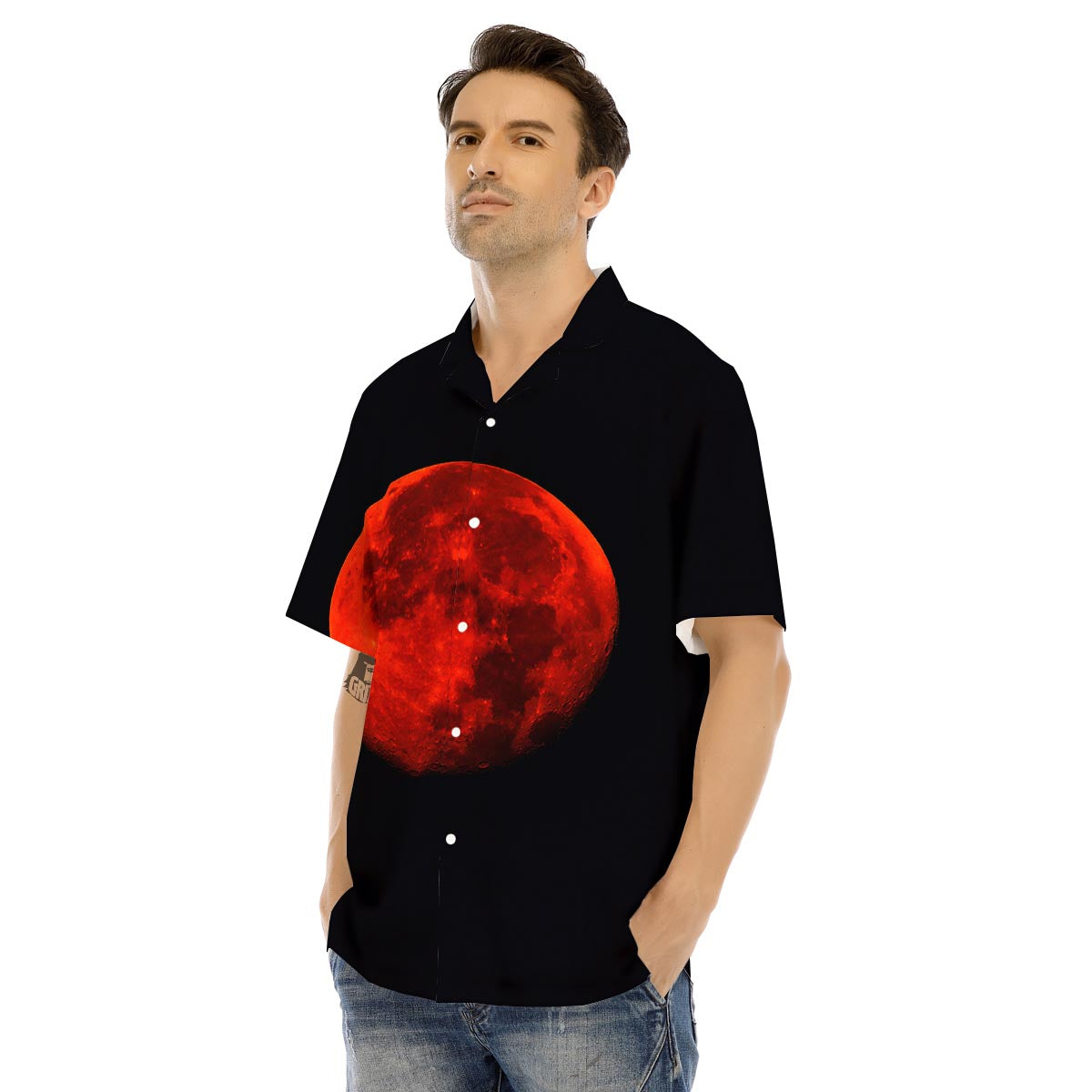 Lunar Eclipse Super Blood Moon Print Men's Hawaiian Shirt-grizzshop