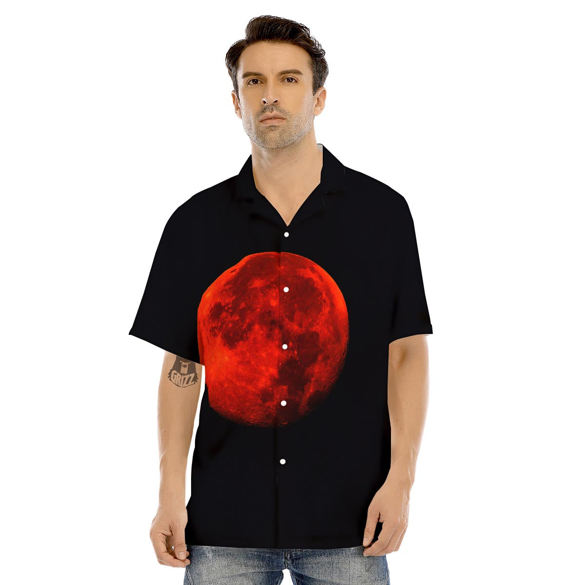 Lunar Eclipse Super Blood Moon Print Men's Hawaiian Shirt-grizzshop