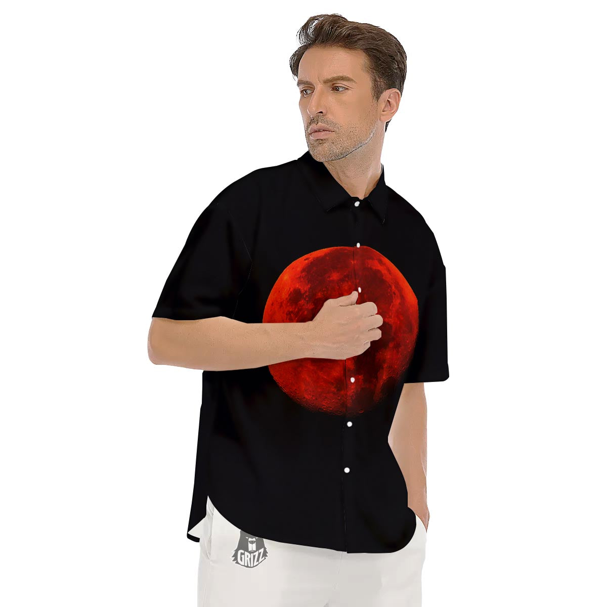 Lunar Eclipse Super Blood Moon Print Men's Short Sleeve Shirts-grizzshop