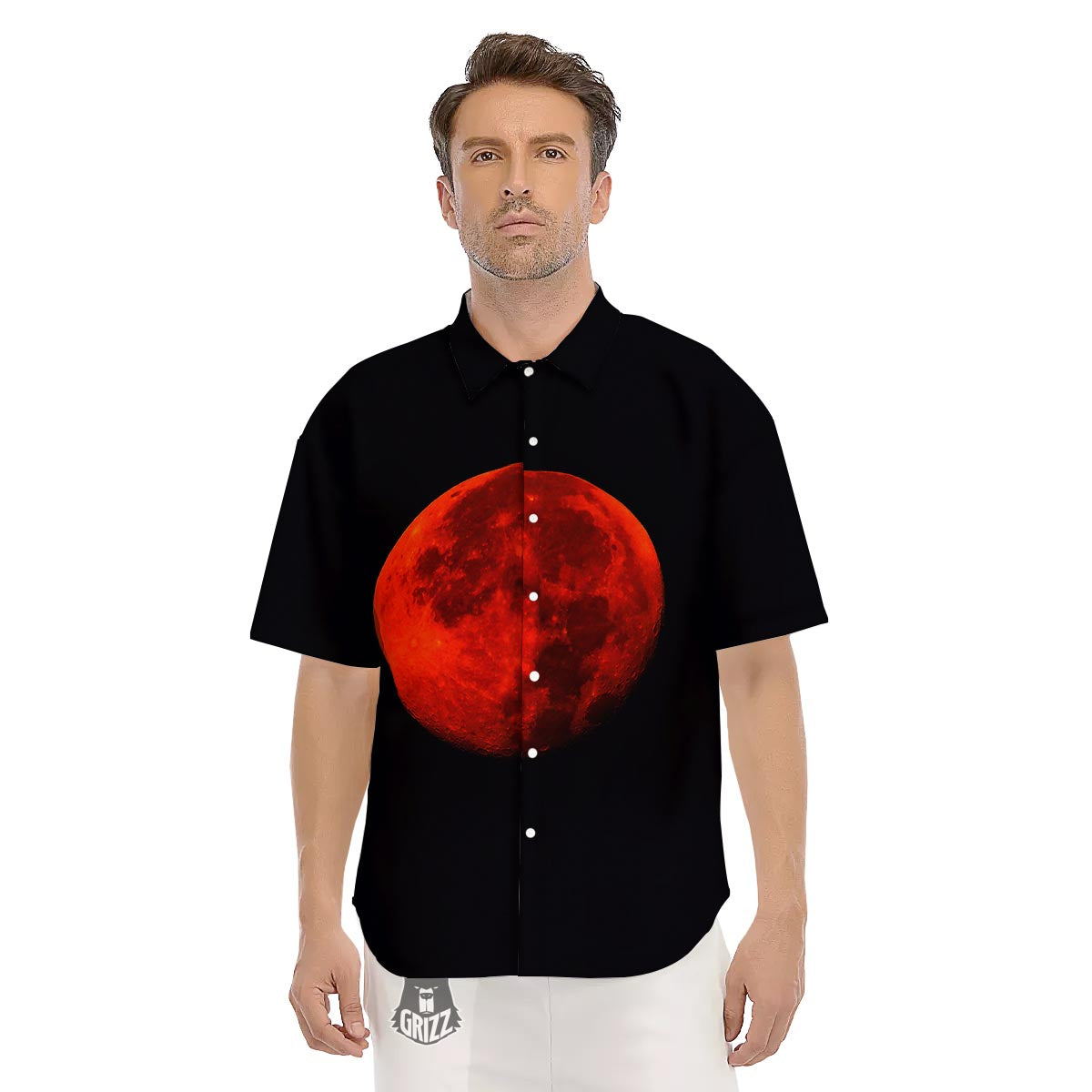 Lunar Eclipse Super Blood Moon Print Men's Short Sleeve Shirts-grizzshop