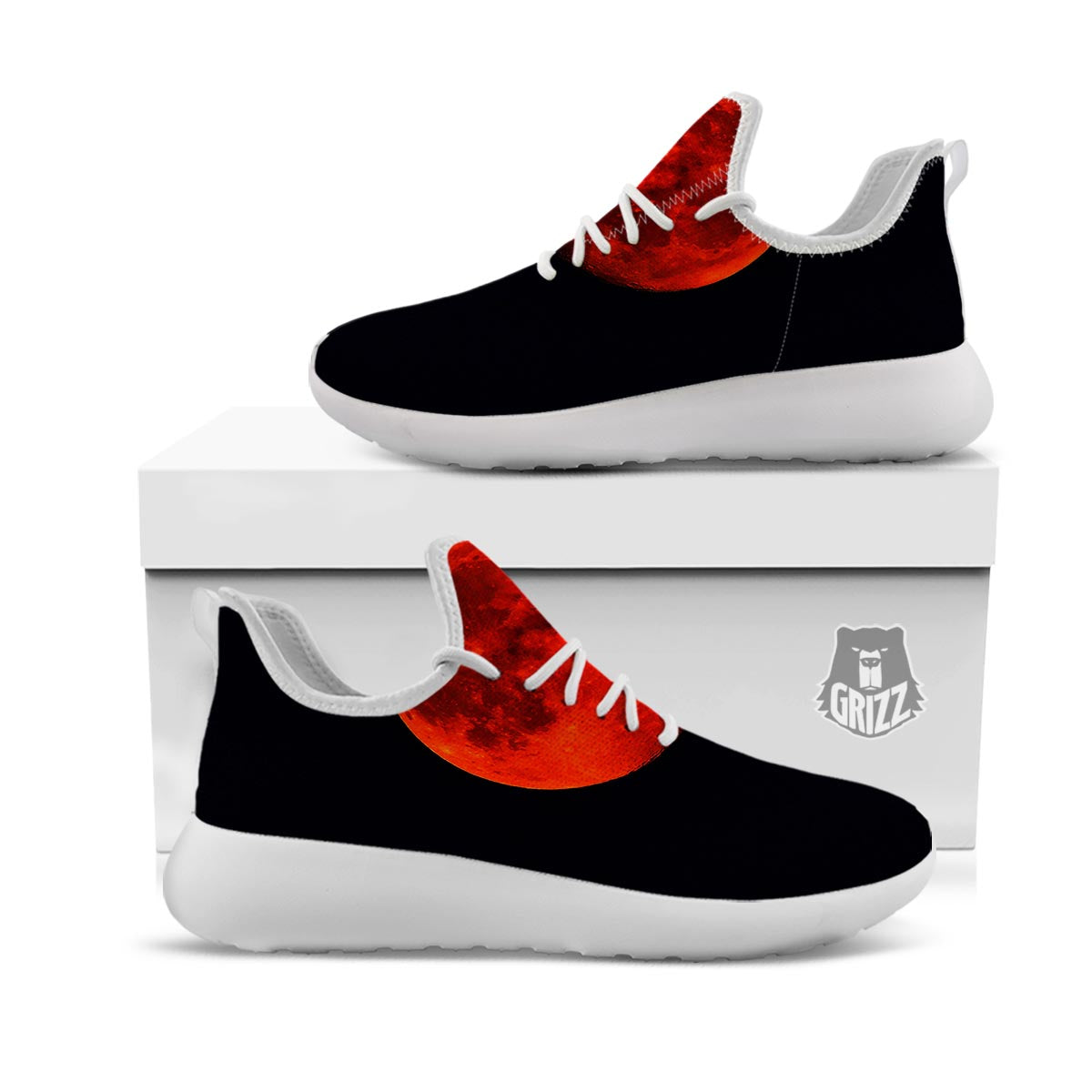 Lunar Eclipse Super Blood Moon Print White Athletic Shoes-grizzshop