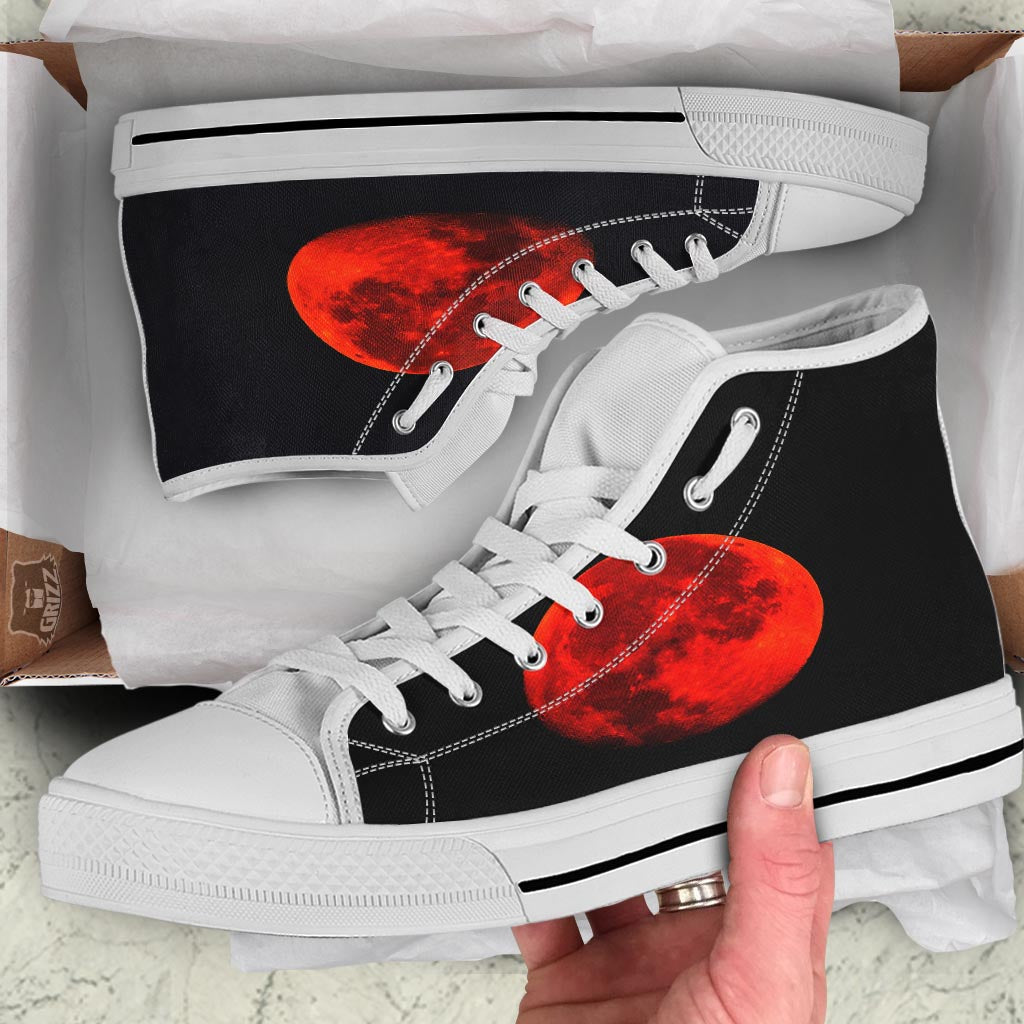 Lunar Eclipse Super Blood Moon Print White High Top Shoes-grizzshop