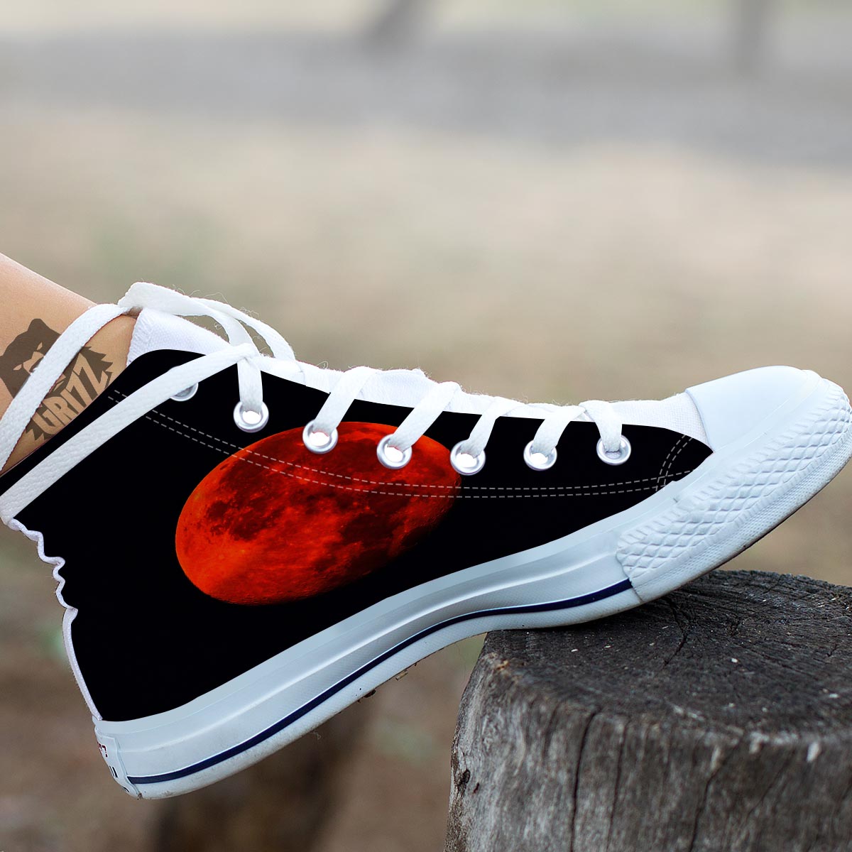Lunar Eclipse Super Blood Moon Print White High Top Shoes-grizzshop