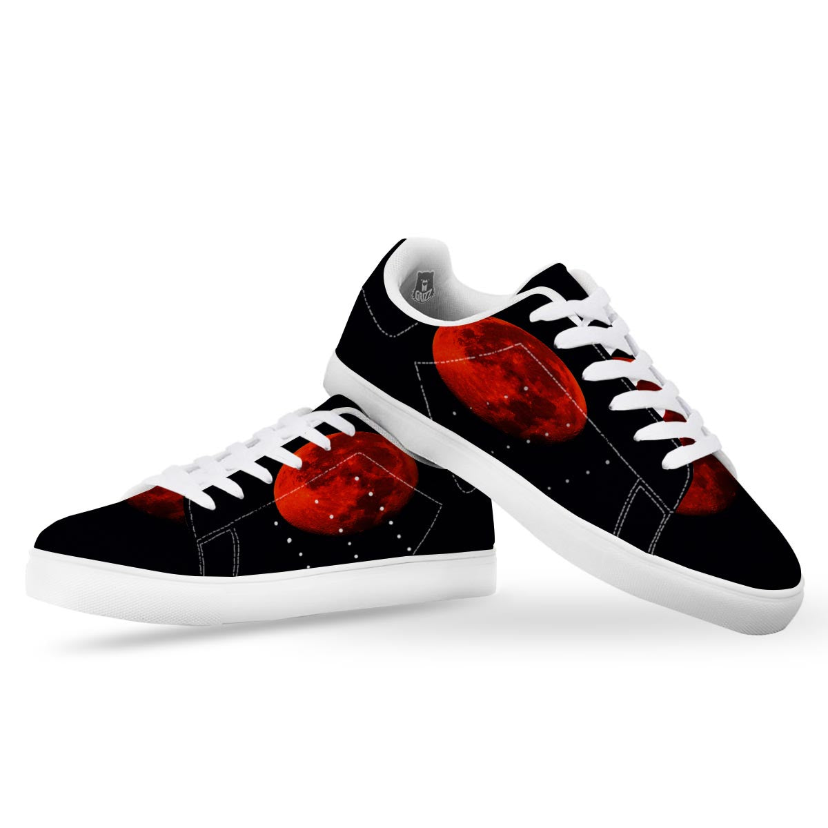 Lunar Eclipse Super Blood Moon Print White Low Top Sneakers-grizzshop